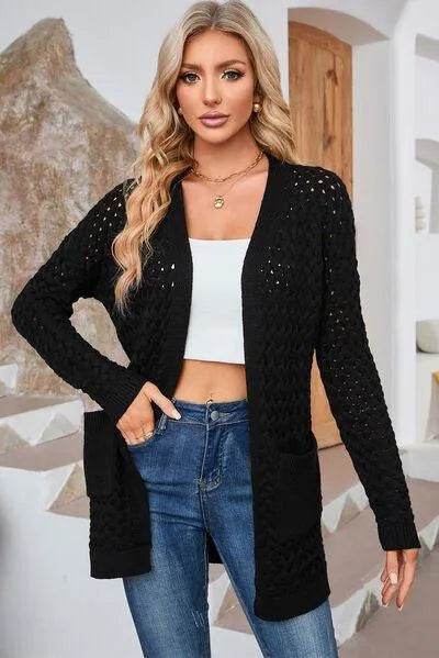 Open Front Dropped Shoulder Cardigan with Pockets - Bona Fide Fashion