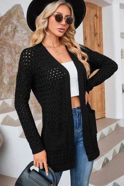 Open Front Dropped Shoulder Cardigan with Pockets - Bona Fide Fashion
