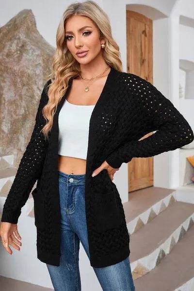 Open Front Dropped Shoulder Cardigan with Pockets - Bona Fide Fashion