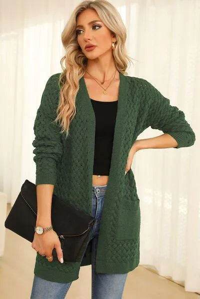 Open Front Dropped Shoulder Cardigan with Pockets - Bona Fide Fashion