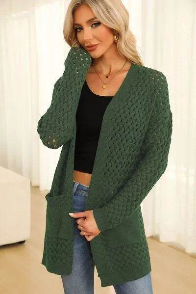 Open Front Dropped Shoulder Cardigan with Pockets - Bona Fide Fashion