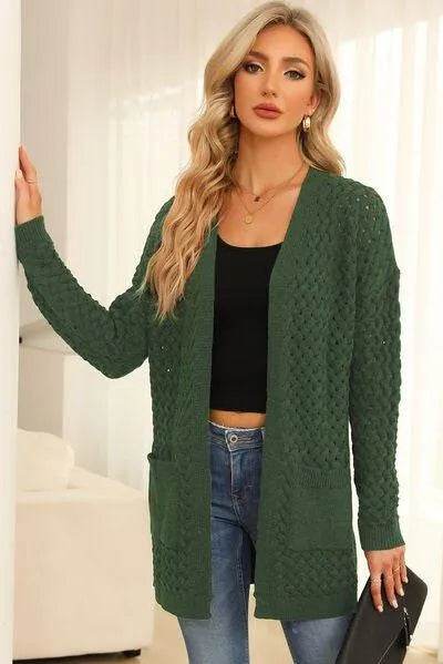 Open Front Dropped Shoulder Cardigan with Pockets - Bona Fide Fashion