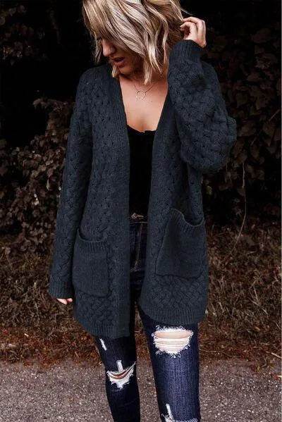 Open Front Dropped Shoulder Cardigan with Pockets - Bona Fide Fashion