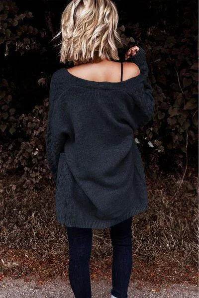 Open Front Dropped Shoulder Cardigan with Pockets - Bona Fide Fashion
