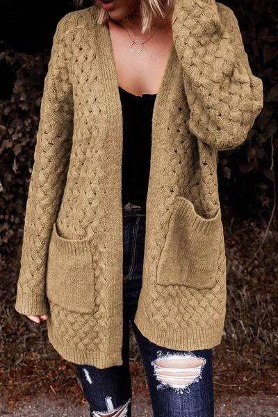 Open Front Dropped Shoulder Cardigan with Pockets - Bona Fide Fashion