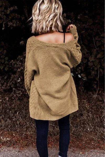 Open Front Dropped Shoulder Cardigan with Pockets - Bona Fide Fashion