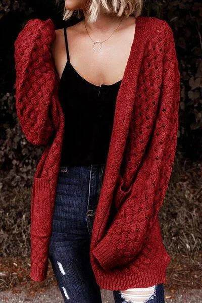 Open Front Dropped Shoulder Cardigan with Pockets - Bona Fide Fashion