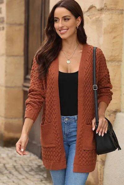 Open Front Dropped Shoulder Cardigan with Pockets - Bona Fide Fashion