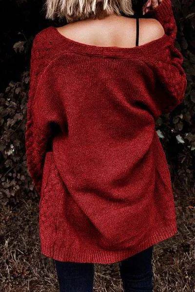 Open Front Dropped Shoulder Cardigan with Pockets - Bona Fide Fashion