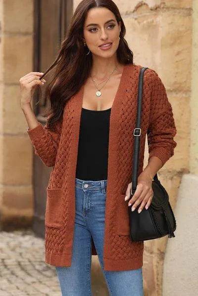 Open Front Dropped Shoulder Cardigan with Pockets - Bona Fide Fashion