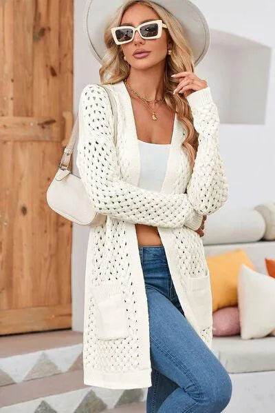 Open Front Dropped Shoulder Cardigan with Pockets - Bona Fide Fashion