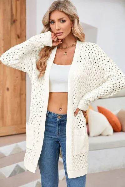 Open Front Dropped Shoulder Cardigan with Pockets - Bona Fide Fashion