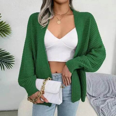 Open Front Lantern Sleeve Cardigan - Bona Fide Fashion