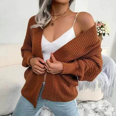 Open Front Lantern Sleeve Cardigan - Bona Fide Fashion