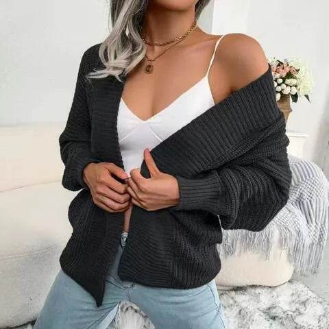 Open Front Lantern Sleeve Cardigan - Bona Fide Fashion