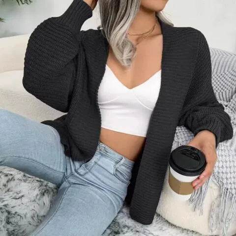 Open Front Lantern Sleeve Cardigan - Bona Fide Fashion
