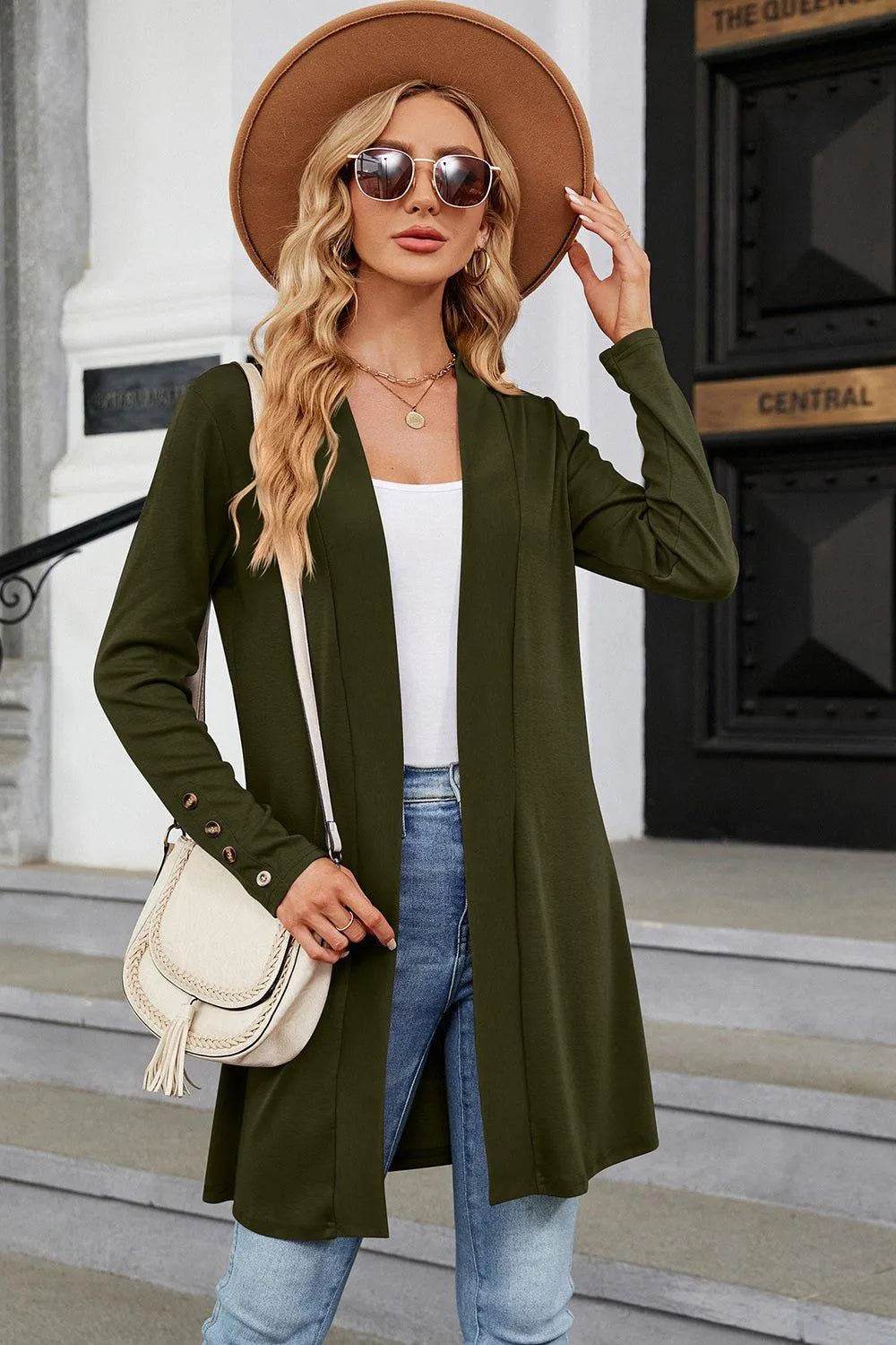 Open Front Long Sleeve Cardigan - Bona Fide Fashion