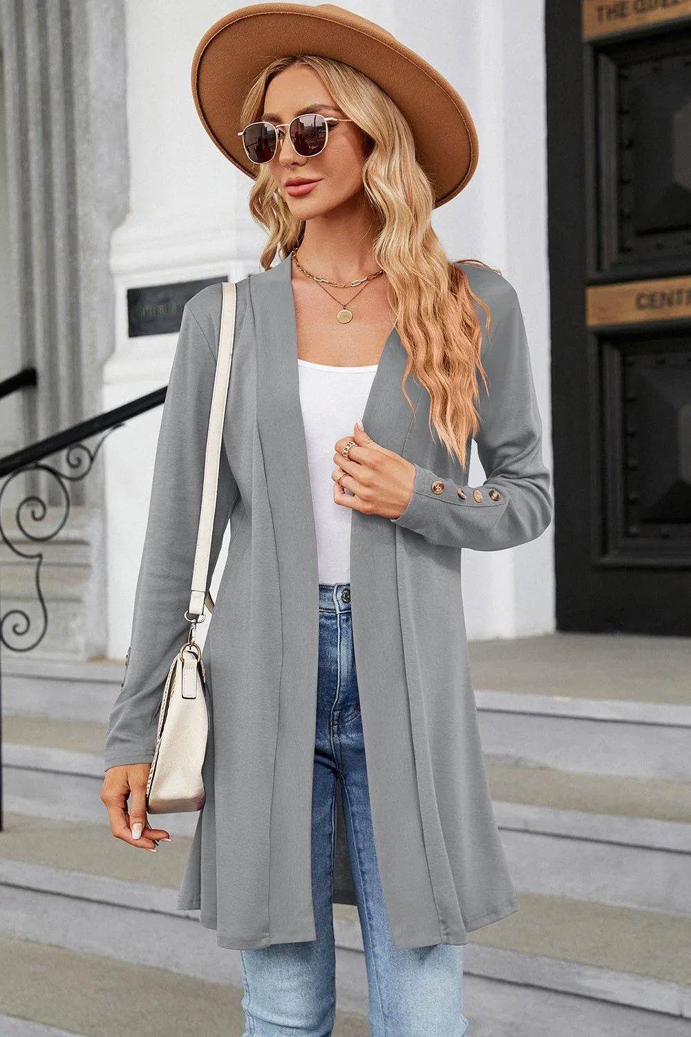 Open Front Long Sleeve Cardigan - Bona Fide Fashion