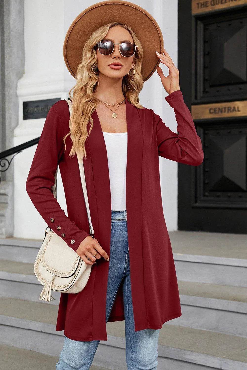 Open Front Long Sleeve Cardigan - Bona Fide Fashion