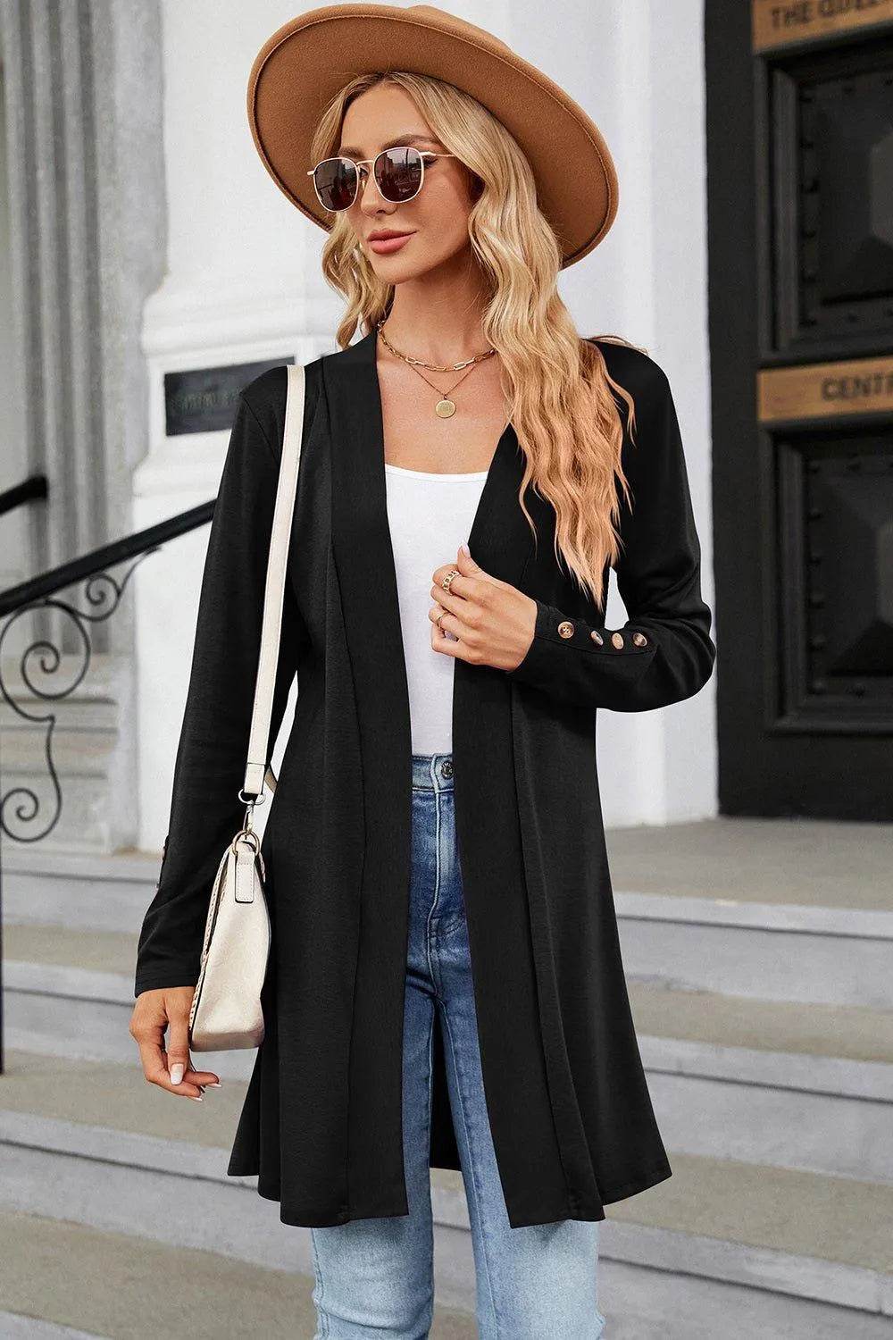 Open Front Long Sleeve Cardigan - Bona Fide Fashion