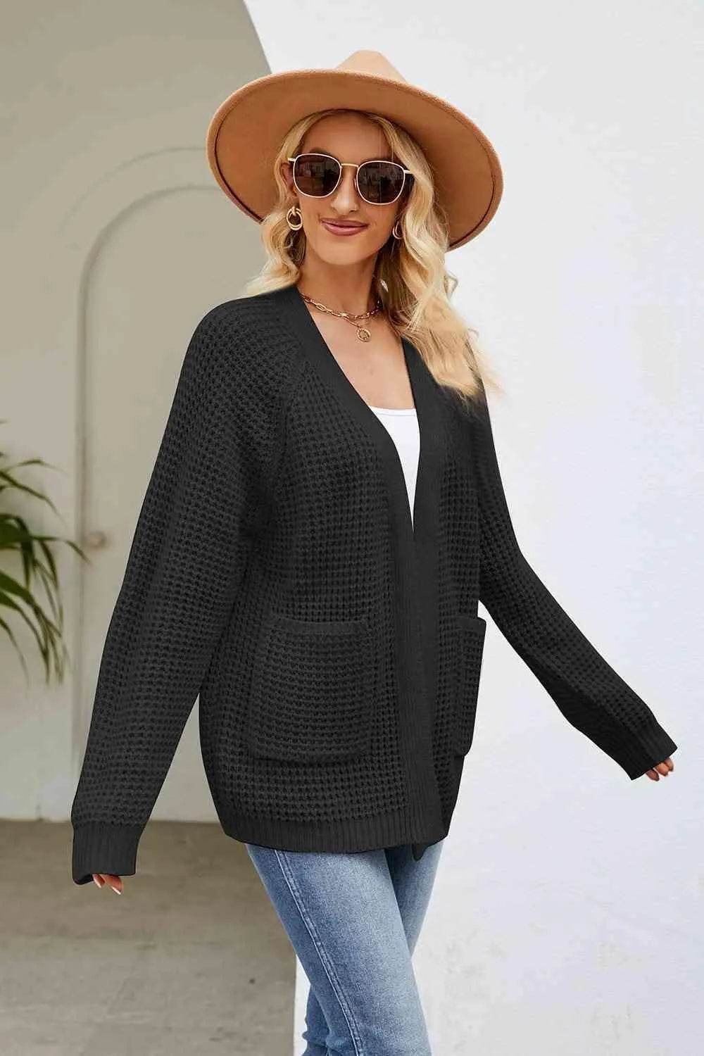 Open Front Long Sleeve Cardigan with Pockets - Bona Fide Fashion