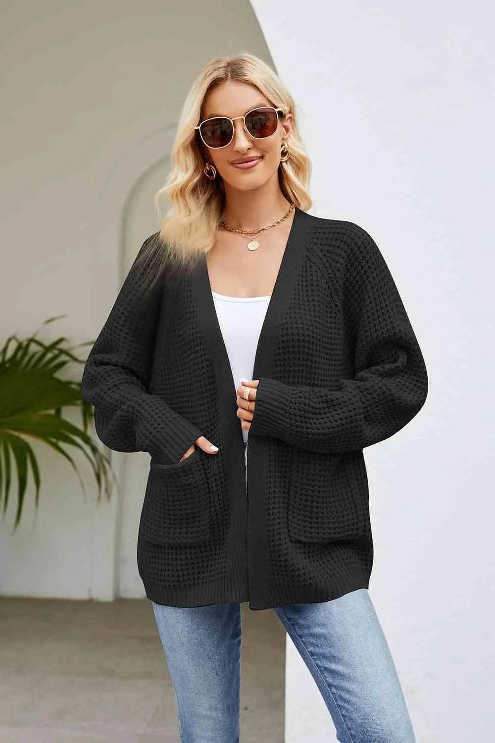 Open Front Long Sleeve Cardigan with Pockets - Bona Fide Fashion