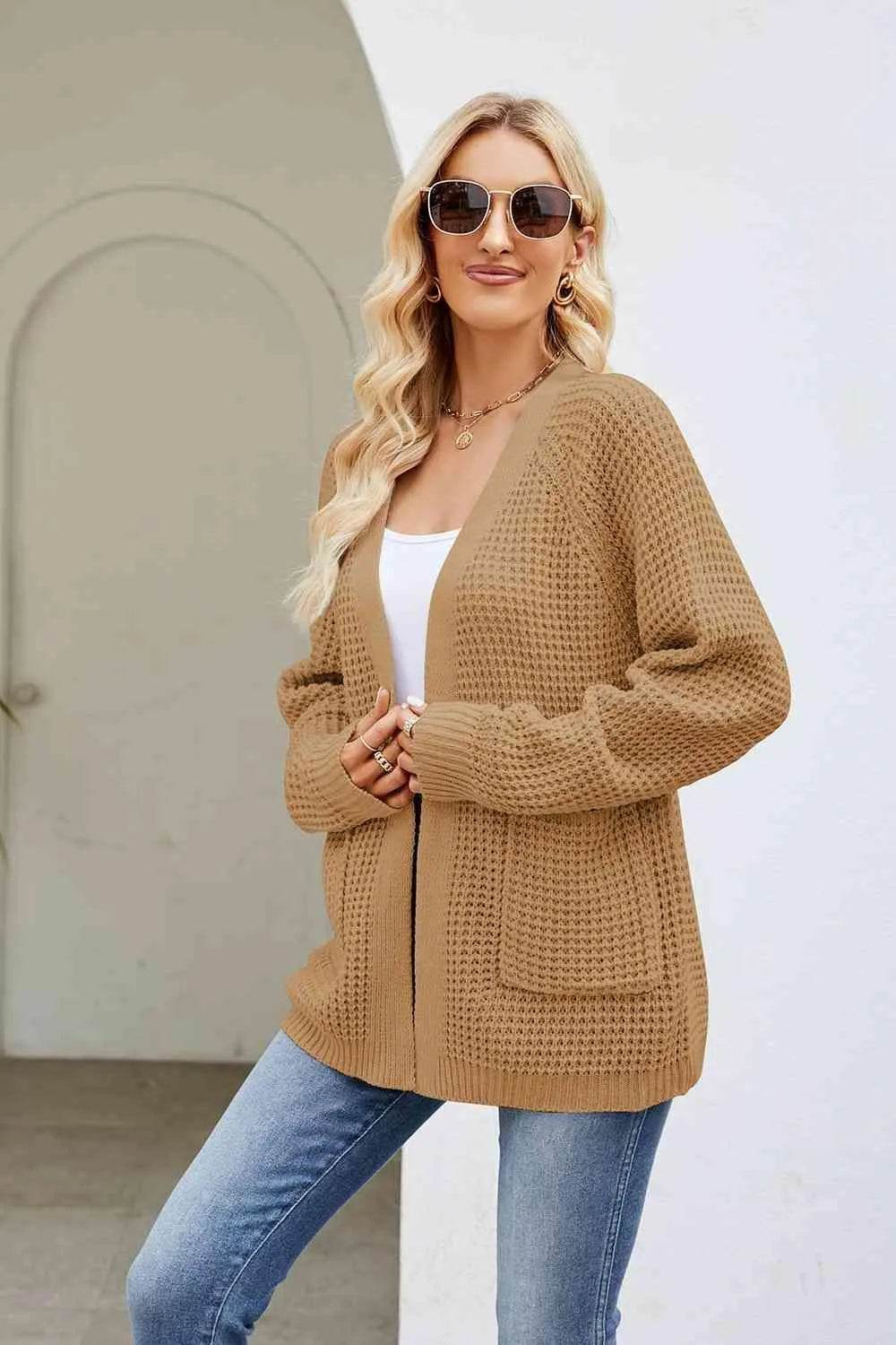 Open Front Long Sleeve Cardigan with Pockets - Bona Fide Fashion