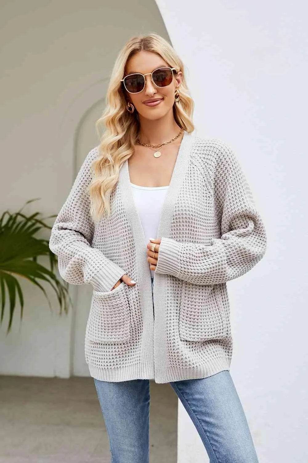 Open Front Long Sleeve Cardigan with Pockets - Bona Fide Fashion