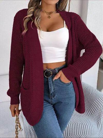 Open Front Long Sleeve Cardigan with Pockets - Bona Fide Fashion