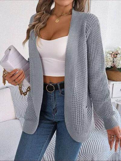 Open Front Long Sleeve Cardigan with Pockets - Bona Fide Fashion