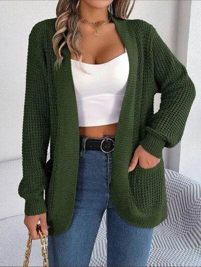 Open Front Long Sleeve Cardigan with Pockets - Bona Fide Fashion