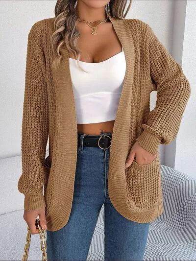 Open Front Long Sleeve Cardigan with Pockets - Bona Fide Fashion