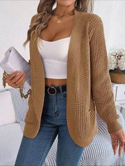 Open Front Long Sleeve Cardigan with Pockets - Bona Fide Fashion
