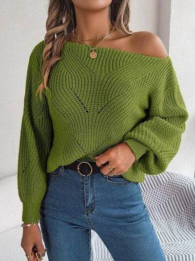 Openwork Long Sleeve Sweater - Bona Fide Fashion