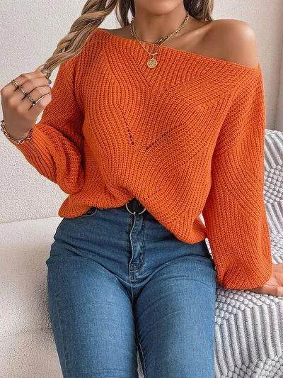 Openwork Long Sleeve Sweater - Bona Fide Fashion