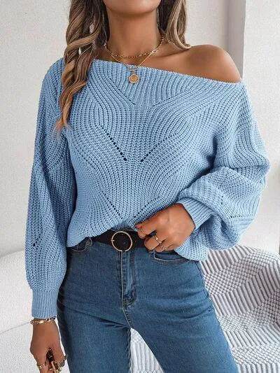 Openwork Long Sleeve Sweater - Bona Fide Fashion