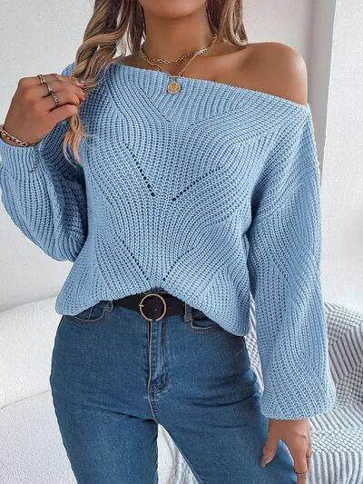 Openwork Long Sleeve Sweater - Bona Fide Fashion