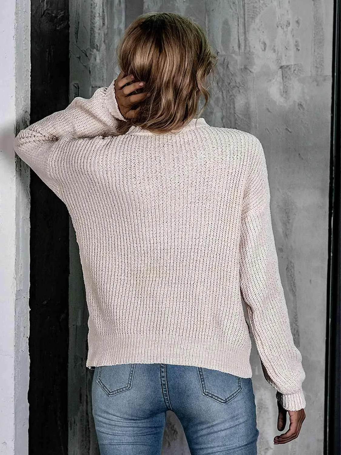 Openwork Mock Neck Long Sleeve Sweater - Bona Fide Fashion