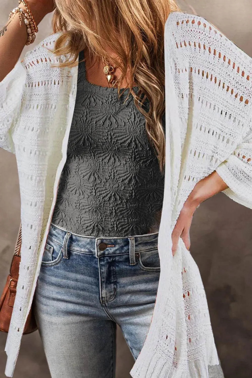 Openwork Open Front Long Sleeve Cardigan - Bona Fide Fashion