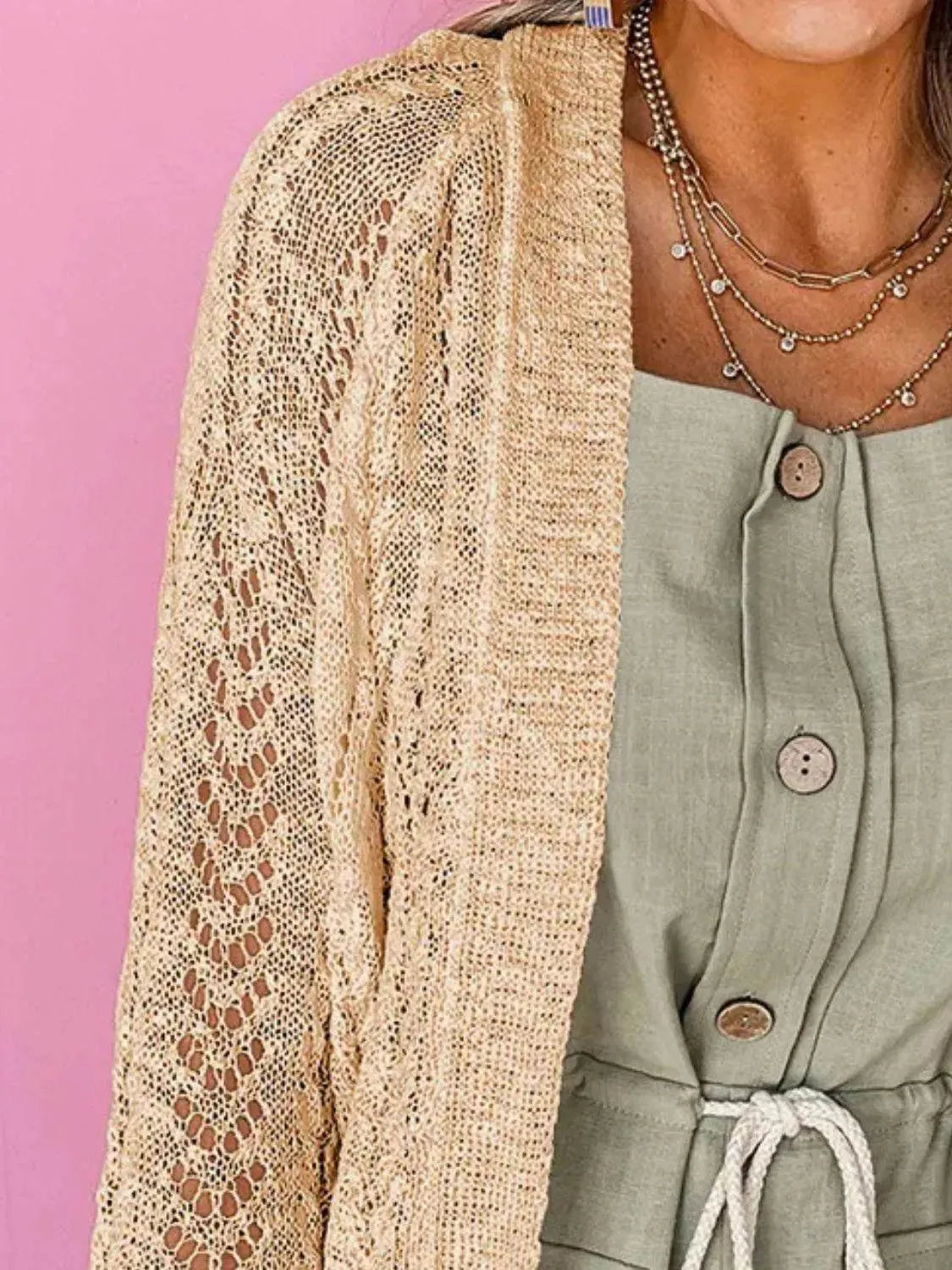 Openwork Open Front Long Sleeve Cardigan - Bona Fide Fashion