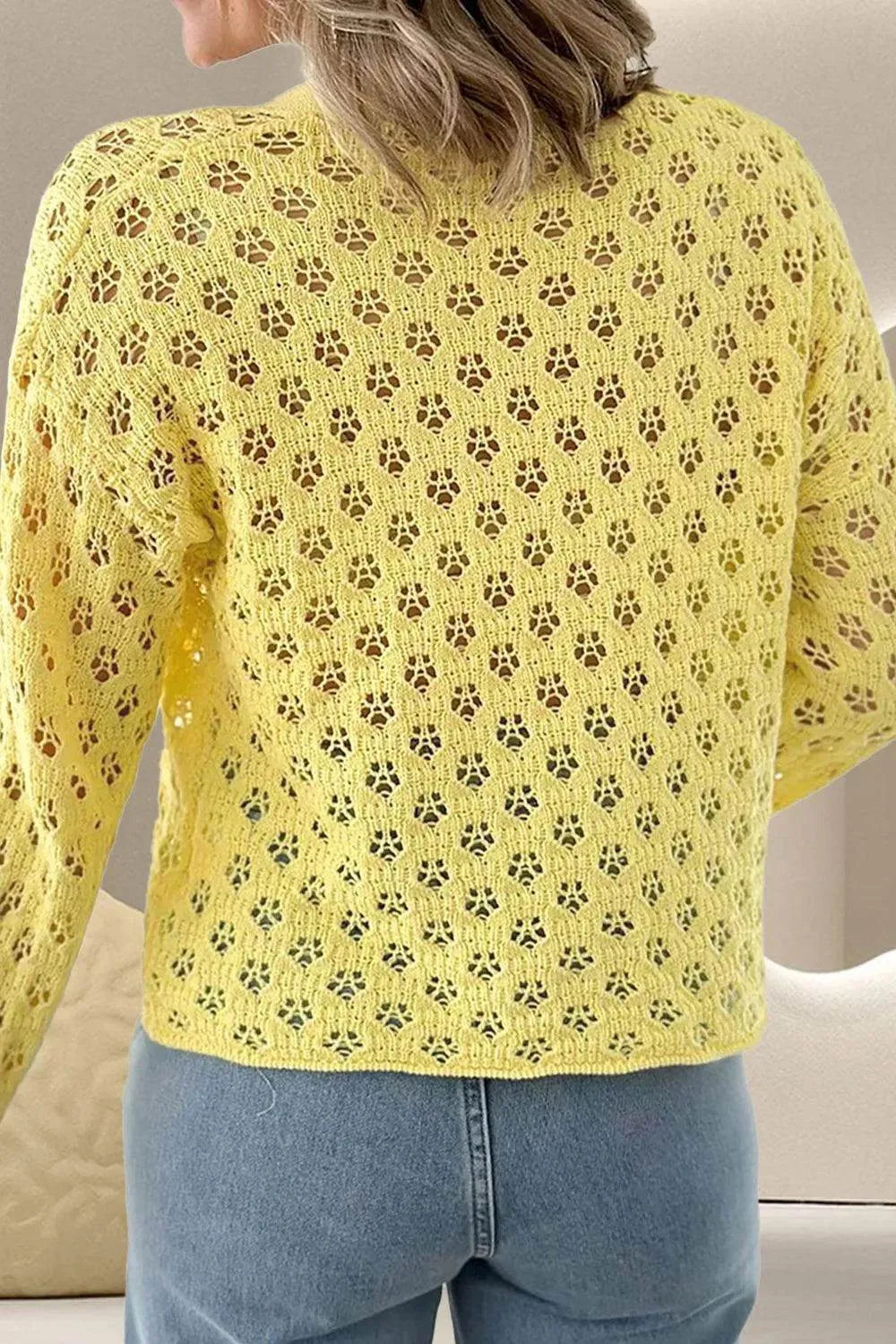 Openwork V-Neck Long Sleeve Cardigan - Bona Fide Fashion
