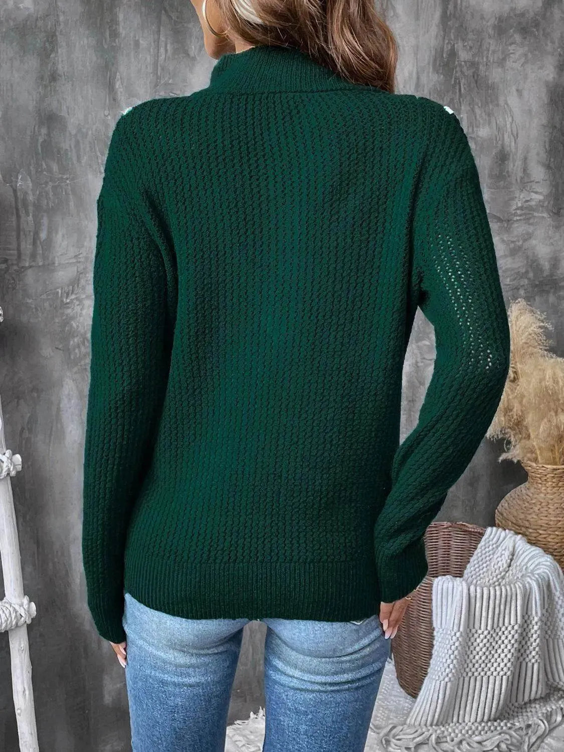 Perfee Contrast Half Zip Long Sleeve Sweater - Bona Fide Fashion