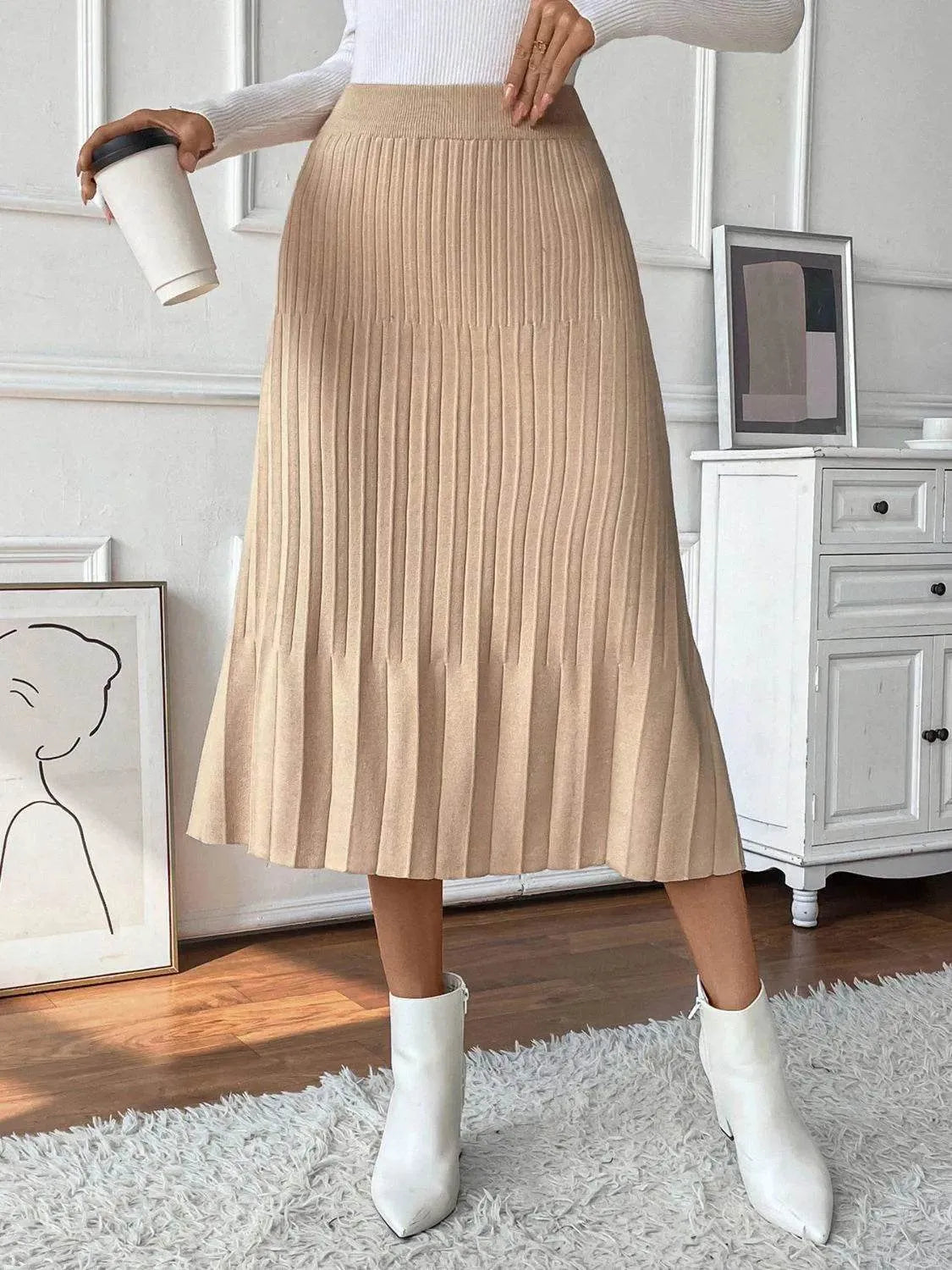 Perfee Pleated Midi Sweater Skirt - Bona Fide Fashion
