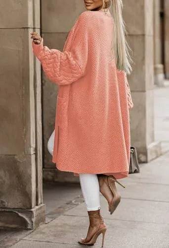 Pink Queen Cardigan Sweaters Outfits for Women Vacation Casual Loose Fit Long Sleeve Drop Shoulder Knitted Long Outerwear Jackets Salmon Pink S - Bona Fide Fashion