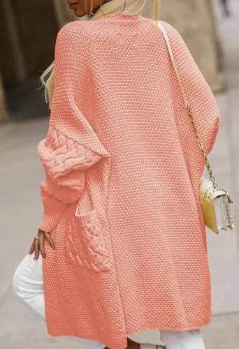 Pink Queen Cardigan Sweaters Outfits for Women Vacation Casual Loose Fit Long Sleeve Drop Shoulder Knitted Long Outerwear Jackets Salmon Pink S - Bona Fide Fashion
