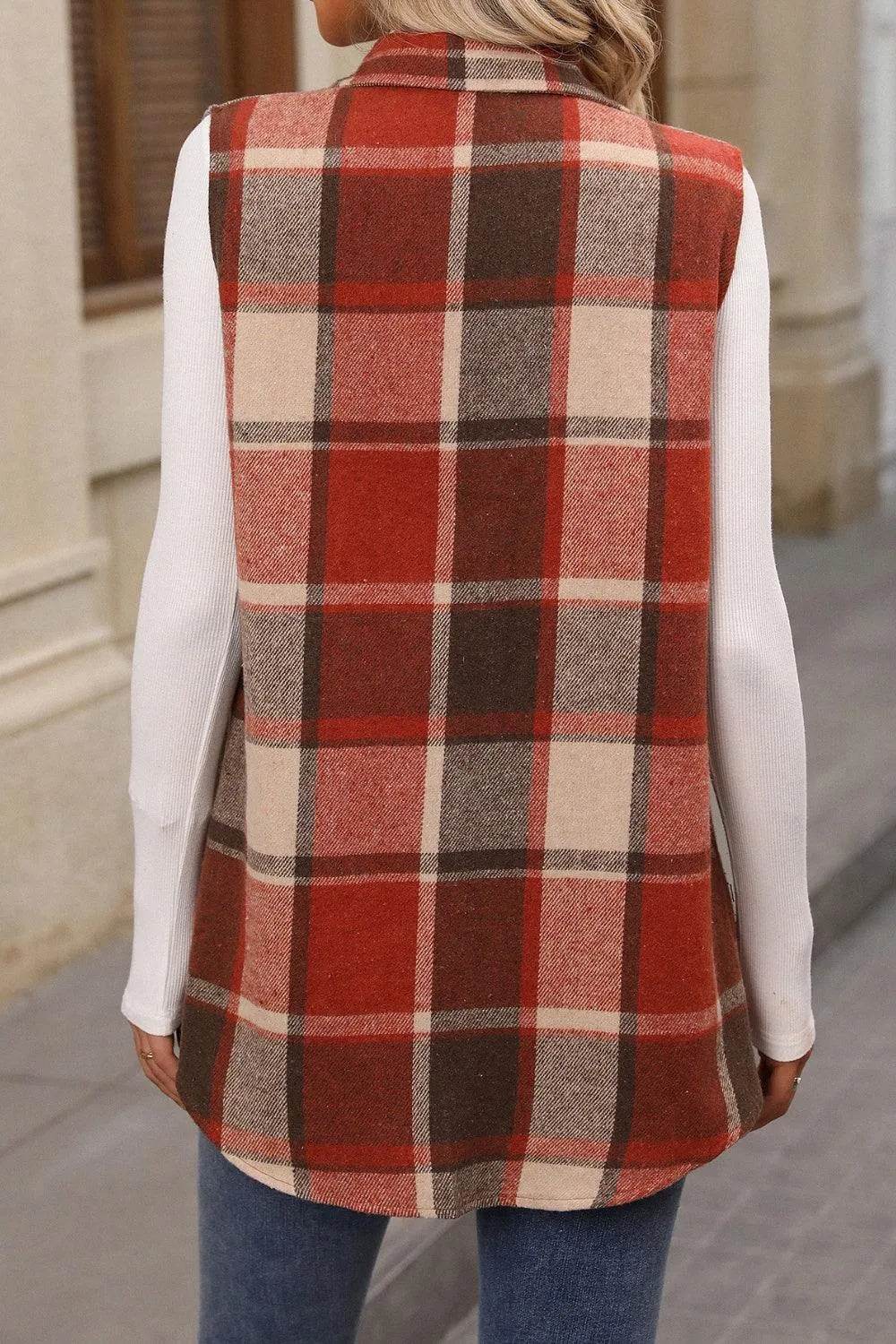 Plaid Button Up Vest Coat - Bona Fide Fashion