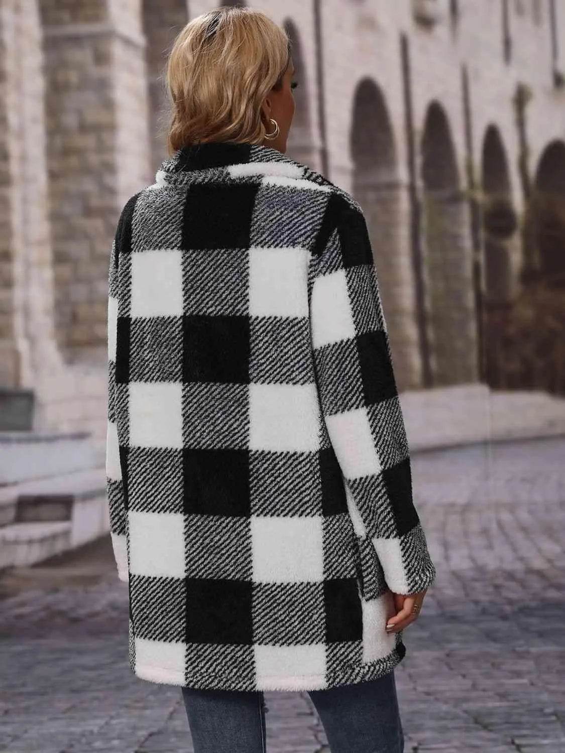 Plaid Collared Neck Coat with Pockets - Bona Fide Fashion