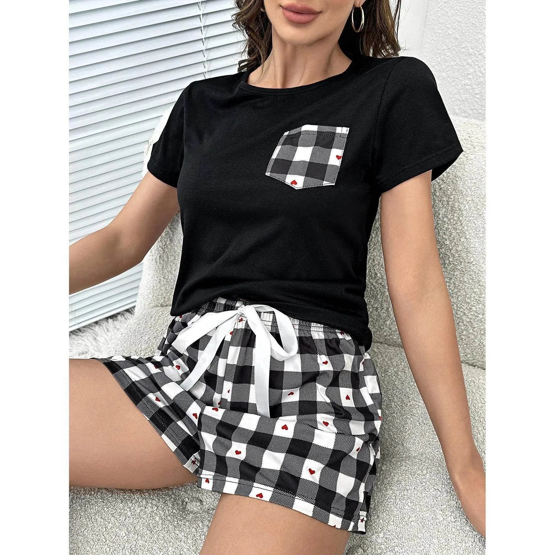 Plaid Heart and Shorts Lounge Set - Bona Fide Fashion