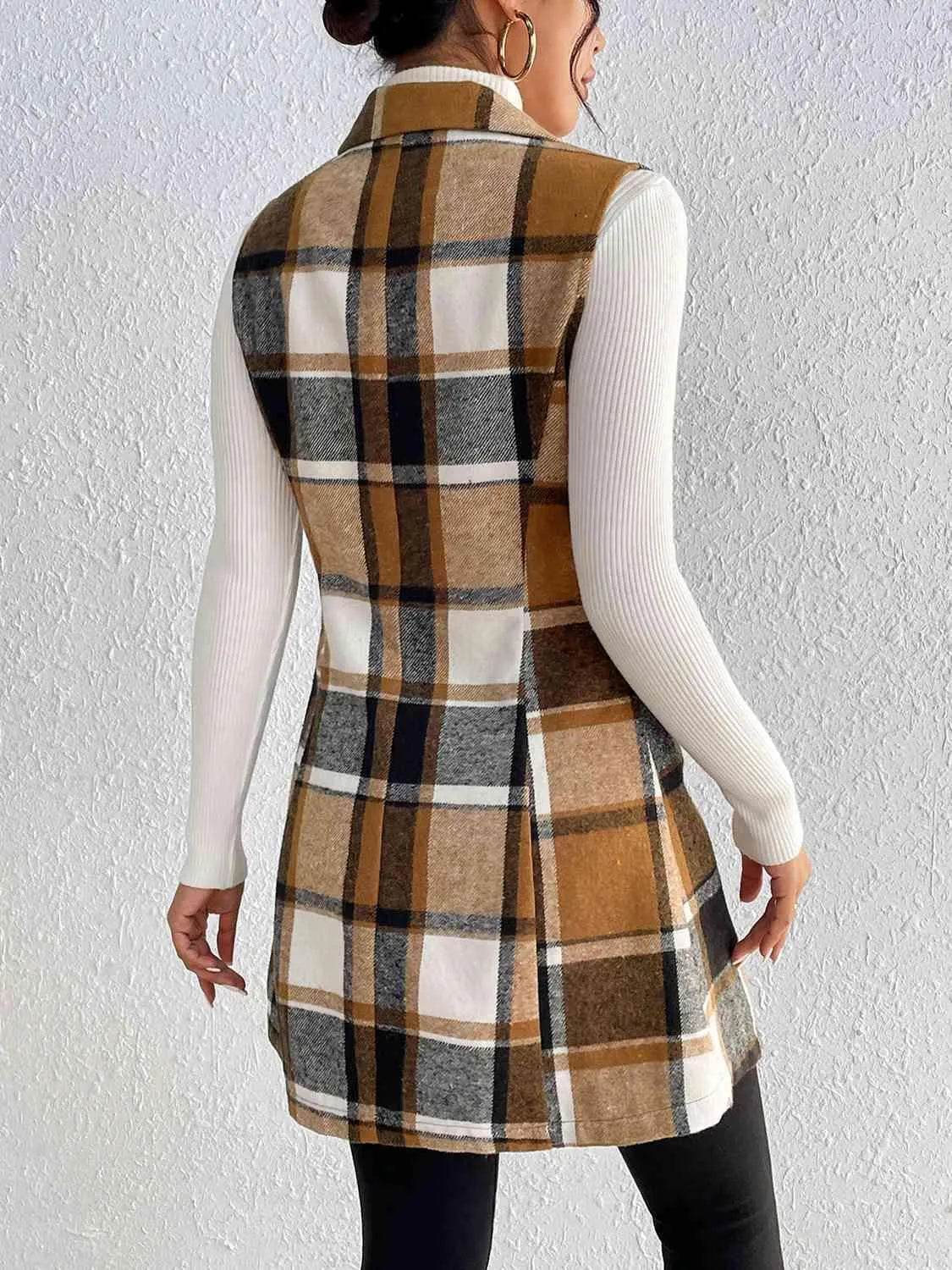 Plaid Lapel Collar Vest - Bona Fide Fashion