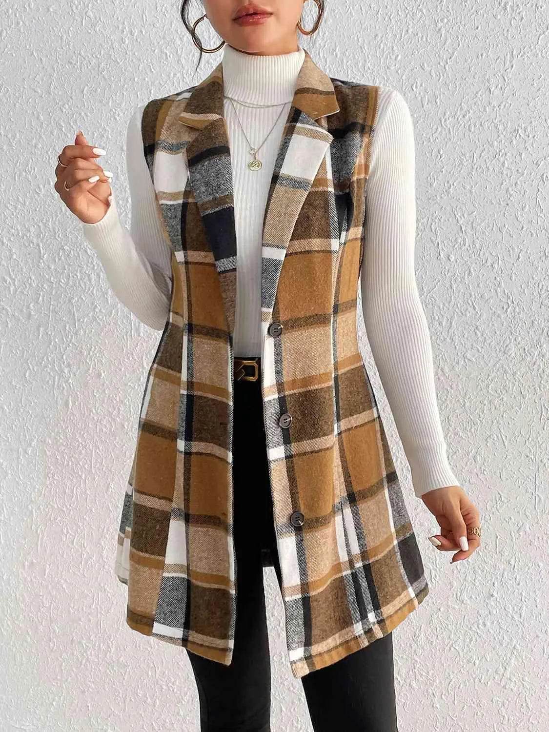 Plaid Lapel Collar Vest - Bona Fide Fashion